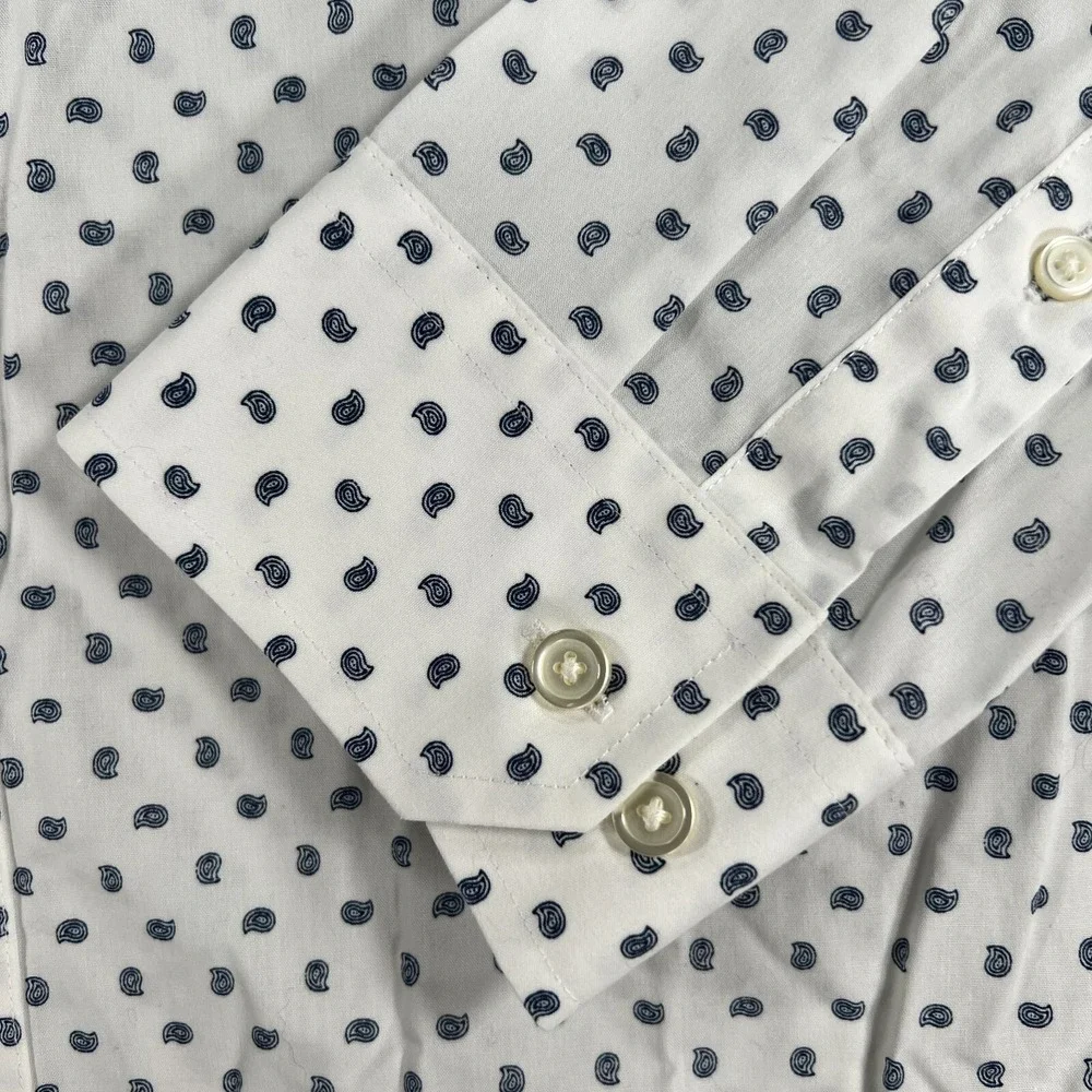 Banana Republic‎ Shirt Mens XL Extra Large White Geometric Button Up Slim Fit
